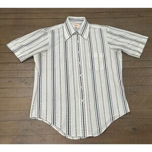 Arrow Knits Point Collar - White/Navy Striped Polyester Shirt - 15 1/2" Neck